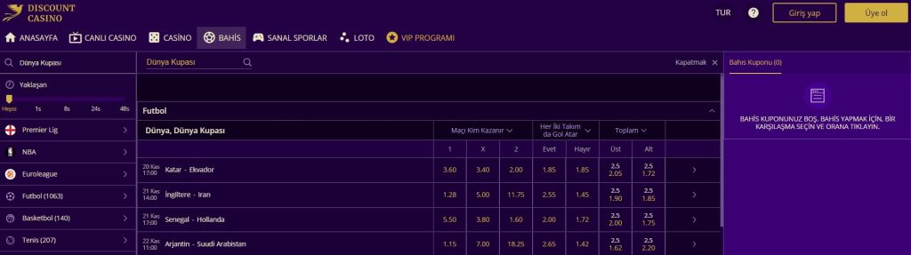 Discount Casino Dünya Kupası Bonusu Al