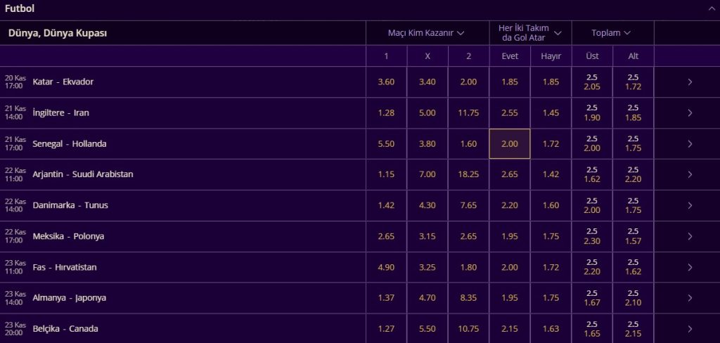 Discountcasino365 Dünya Kupası Oranları